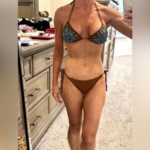 Inca / Victoria’s Secret Designer Brown & Turquoise Beaded Bikini Set Small